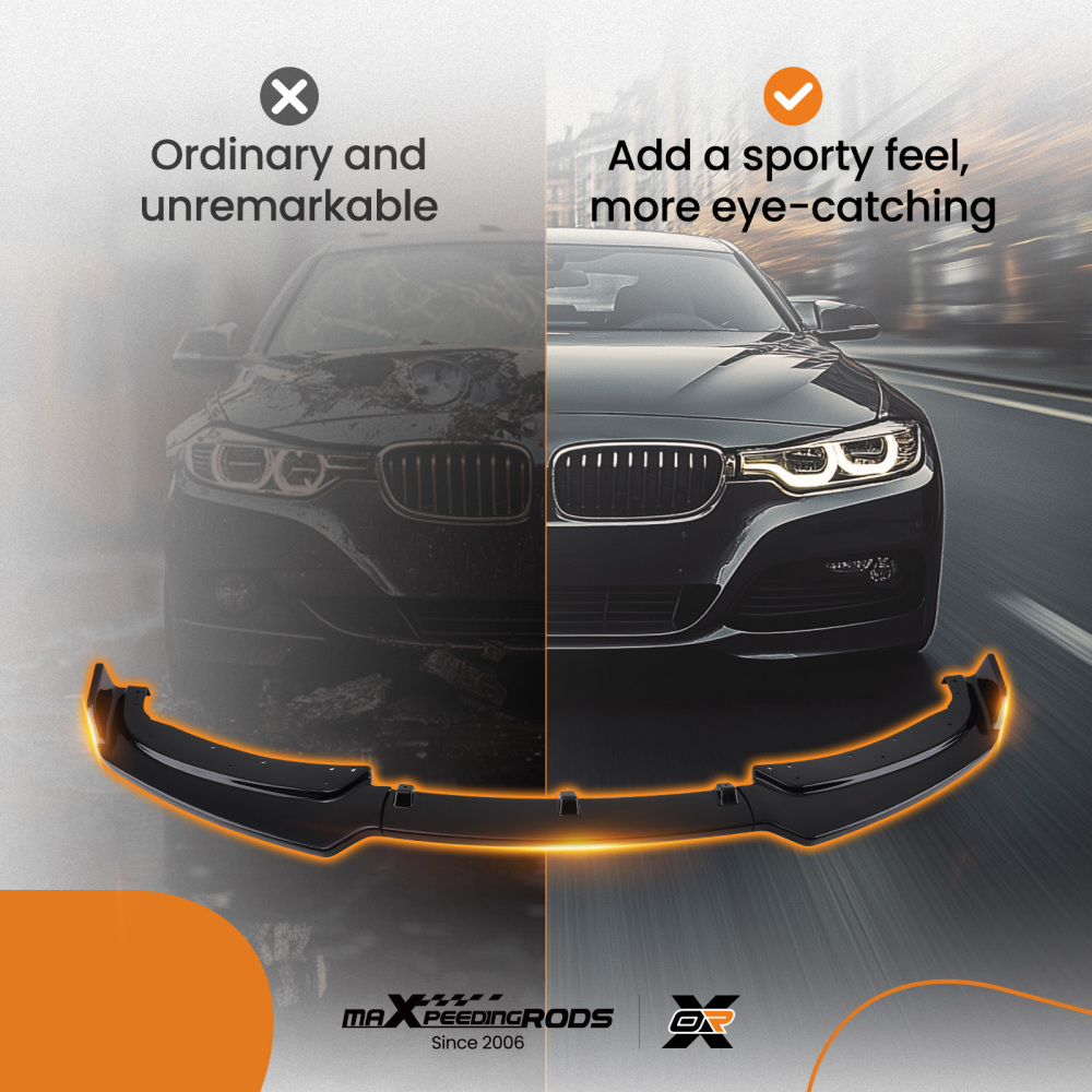 Glossy Black Front Bumper Splitter Spoiler compatible for BMW F30 320i 328i Base 2012-2015