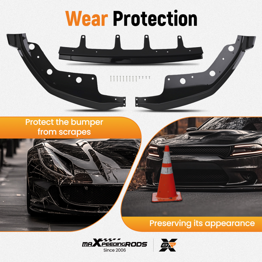 Bumper Lip Spoiler Kit compatible for BMW 3 Series G20 330i 2019-2022 Gloss Black 3 Pieces