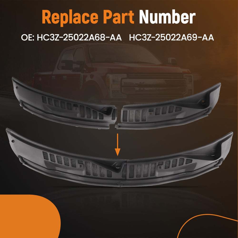 Windshield Wiper Cowl Panel Grille Set compatible for Ford F-250 F-350 Super Duty 2017-2022