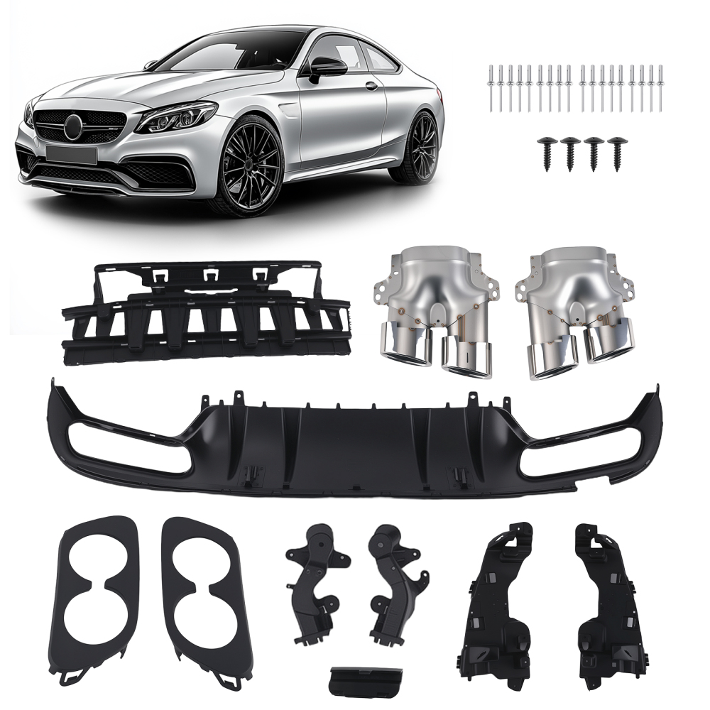 AMG Rear Diffuser Kit Compatible for Mercedes C63 C43 Coupe 2015-2021 Black PP Chrome
