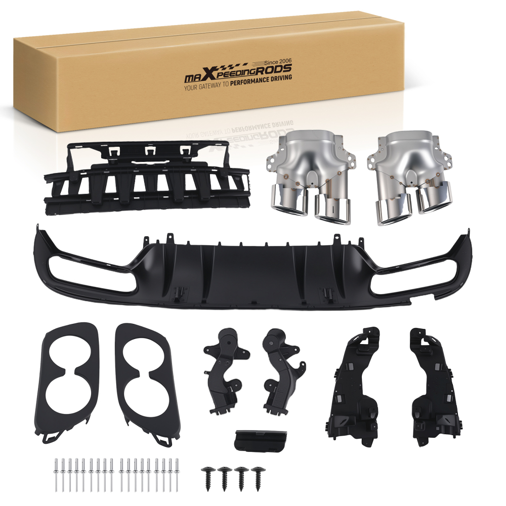 AMG Rear Diffuser Kit Compatible for Mercedes C63 C43 Coupe 2015-2021 Black PP Chrome
