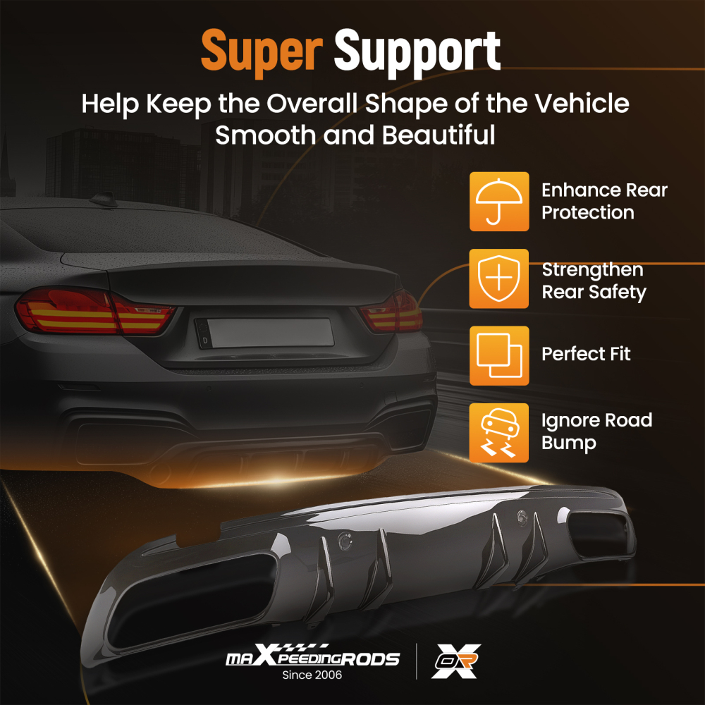 AMG Rear Diffuser Kit Compatible for Mercedes C63 C43 Coupe 2015-2021 Black PP Chrome