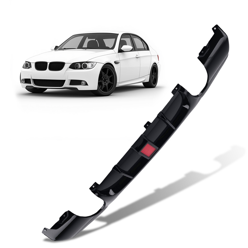 Black Rear Bumper Lip Kit compatible for BMW E90 E91 3 Series M Tech 2005-2012 w/ LED Light