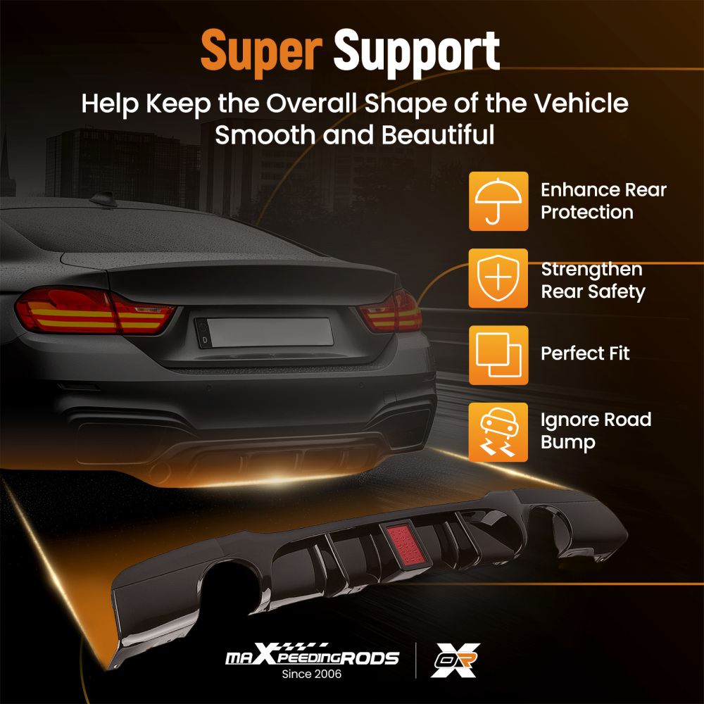 Black Rear Bumper Lip Kit compatible for BMW E90 E91 3 Series M Tech 2005-2012 w/ LED Light