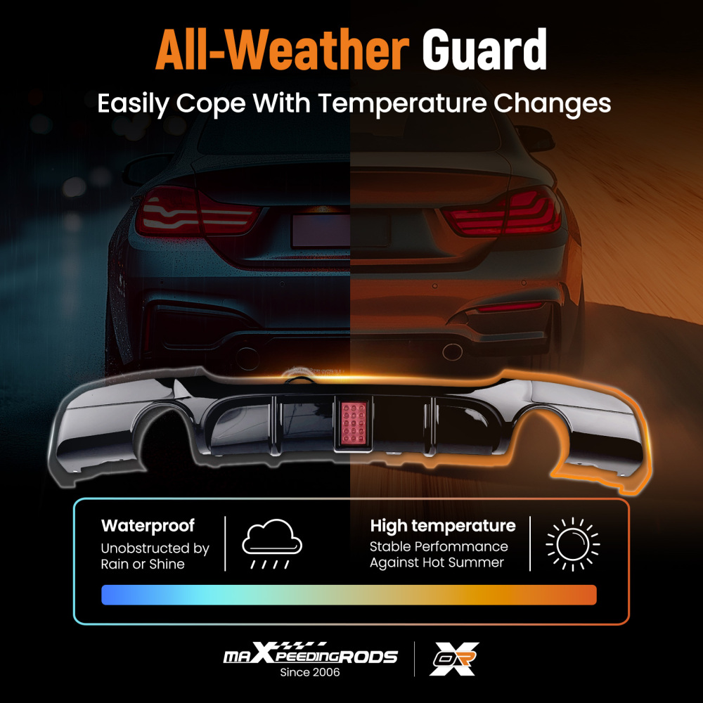 Black Rear Bumper Lip Kit compatible for BMW E90 E91 3 Series M Tech 2005-2012 w/ LED Light