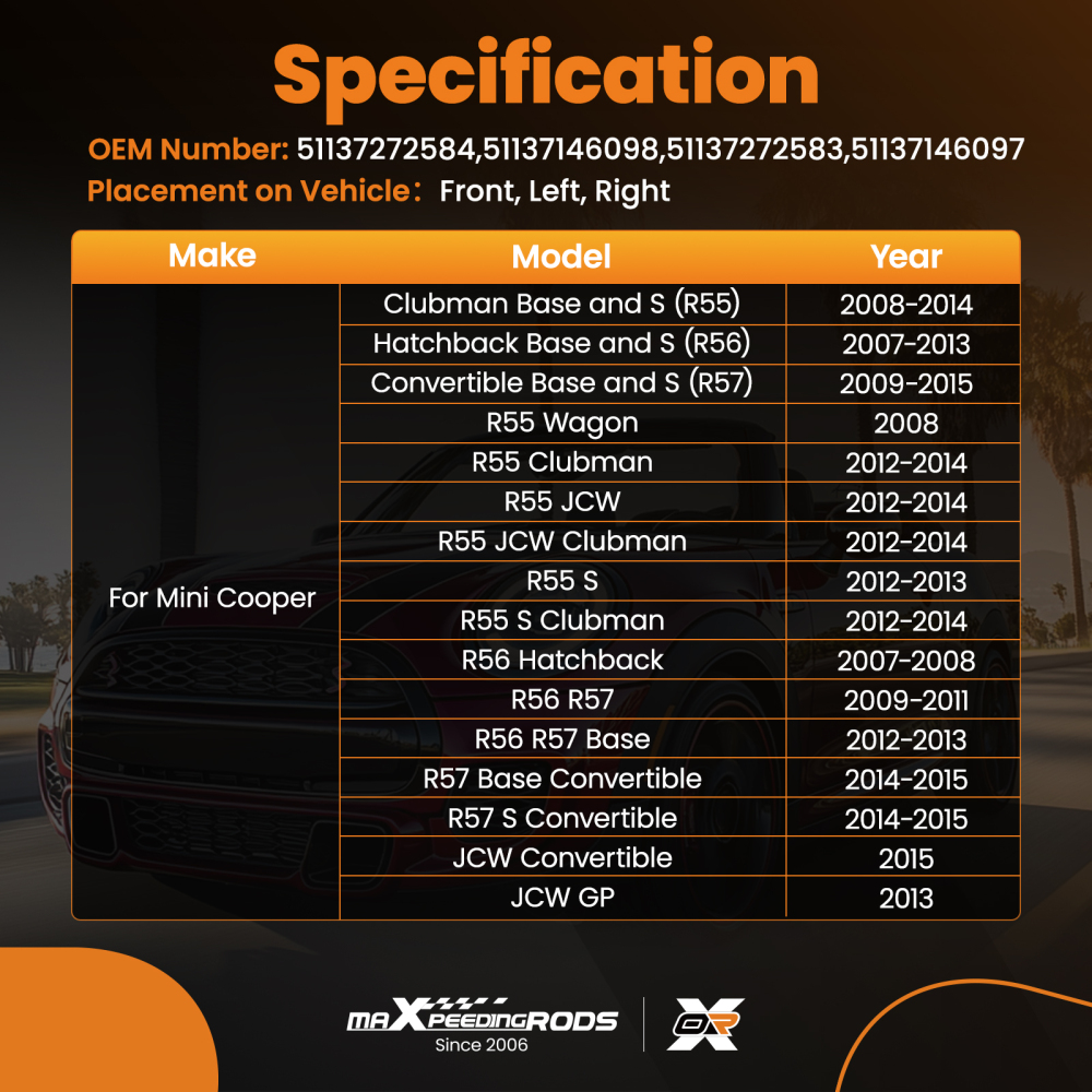 Modanatura Anteriore compatibile per Mini Cooper R55 Wagon 2008 51137146098 Sinistra Destra