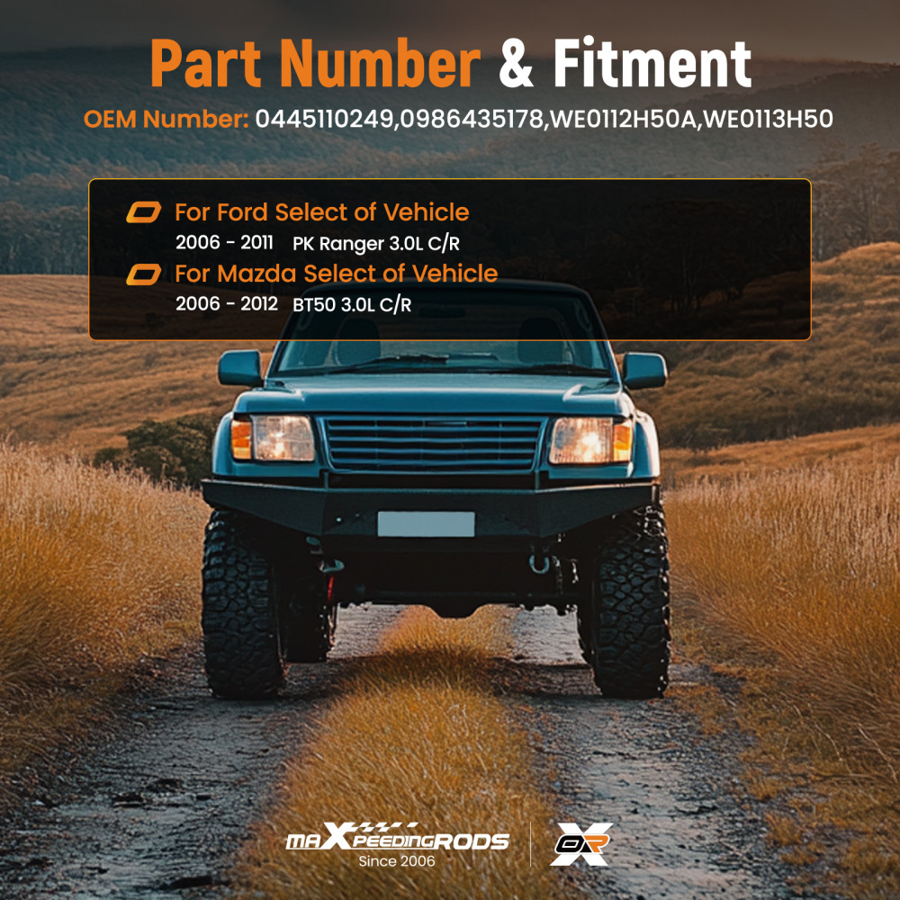 4PCS Fuel Injector 0445110249 compatible for Ford PK compatible for Ranger Mazda BT50 3.0L C/R 06-12