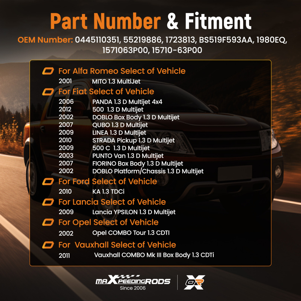 Fuel Injector Nozzle compatible for Alfa Romeo Mito compatible for Fiat 500 Doblo Fiorino Panda Punto 1.3L