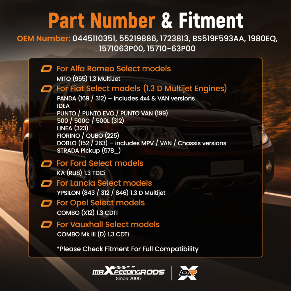 4x Fuel Injector Nozzle compatible for Alfa Romeo Mito compatible for Fiat 500 Doblo Fiorino Panda Punto