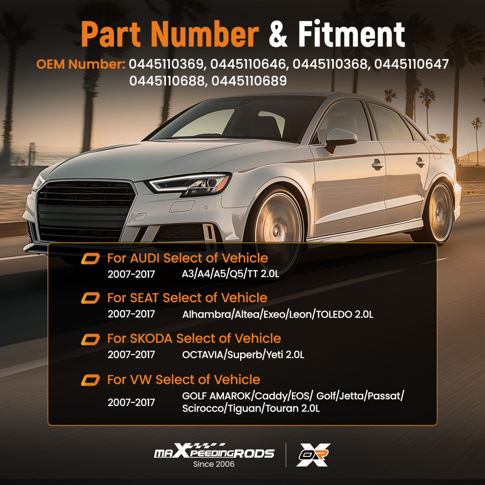 Common Rail Diesel Fuel Injector compatible for Fit For Audi Seat Skoda VW 2007-2017 0445110646