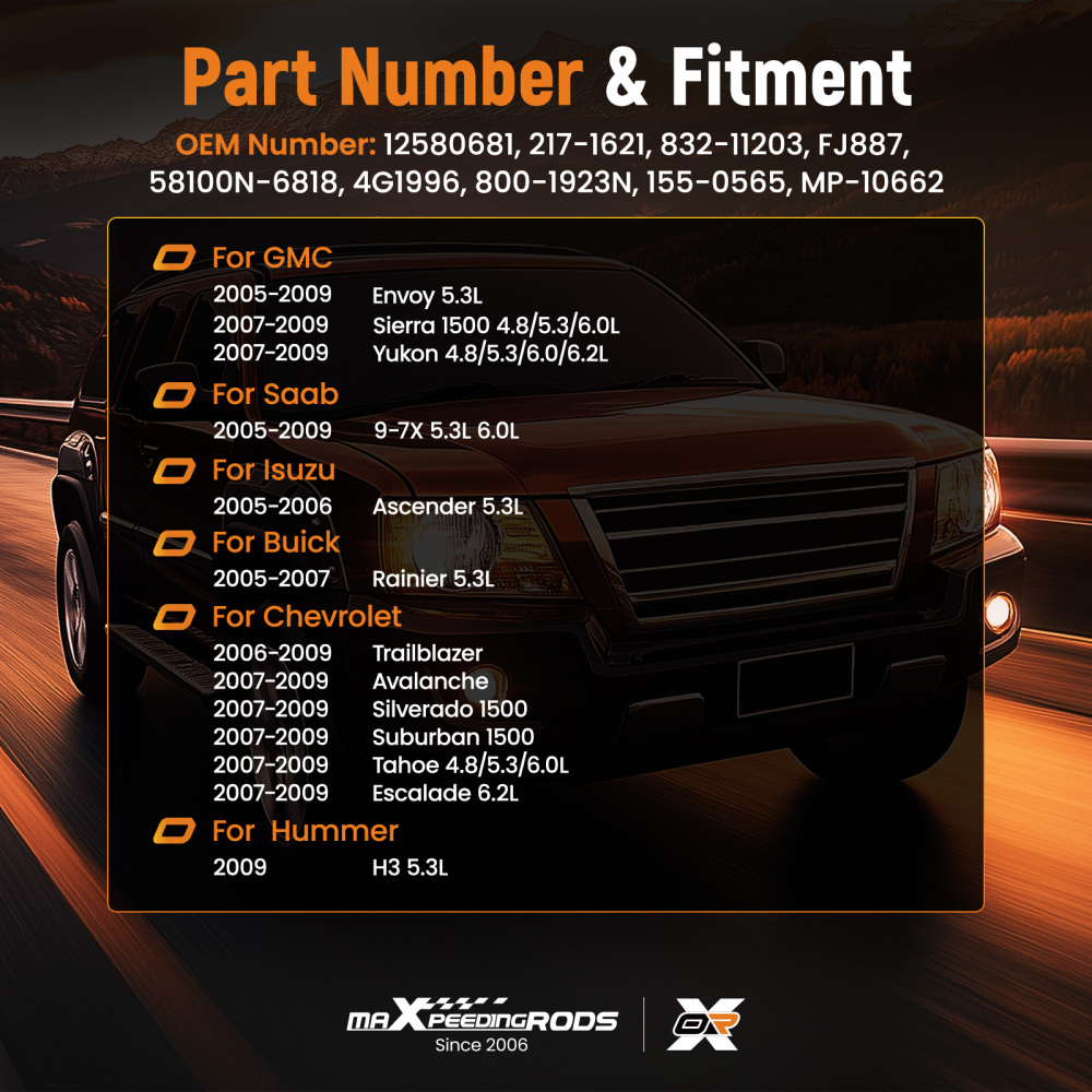 8 Fuel Injectors compatible for Chevrolet Silverado GMC Sierra 5.3L 6.0L 2007-2009 12580681
