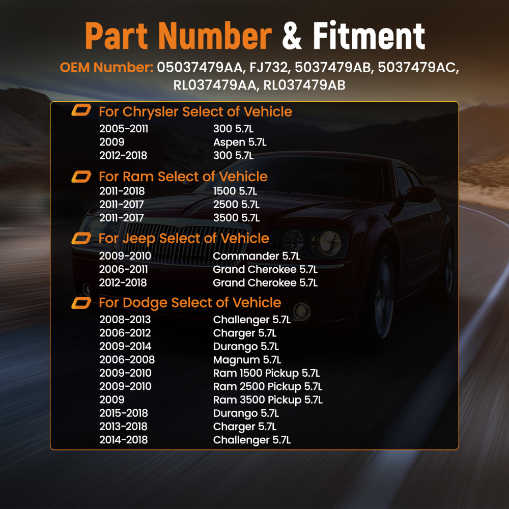 8X Fuel Injectors For 06-17 compatible for Dodge 11-17 compatible for RAM 1500 2500 3500 5.7L 6.1L 05037479AA