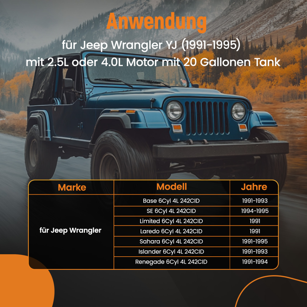 Fuel Pump Sending Unit compatible for Jeep Wrangler 91-95 5003861AA YJ 20 Gallon 2.5L/4.0L