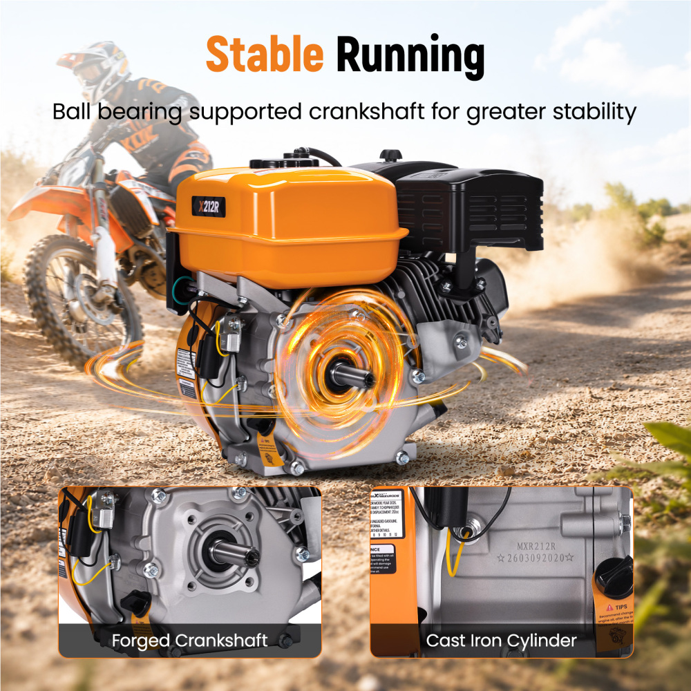 212cc 7HP Engine Motor Gas Pull Start Horizontal OHV For Pressure Washers