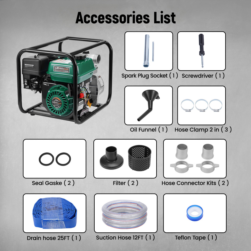 2 inch Gas Powered Water Pump Kit 212cc 4-stroke 158GPM For Irrigation