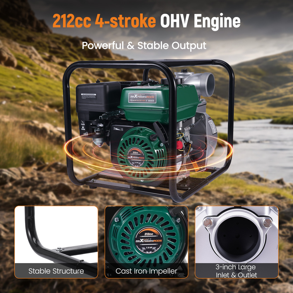 3 inch Gas Powered Water Pump 212cc 4-stroke 264GPM For Flood Irrigation
