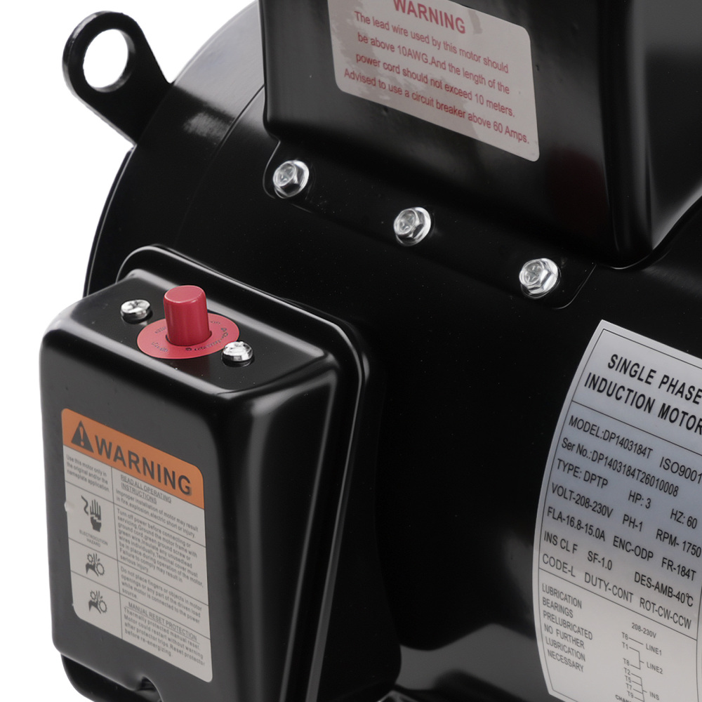 Air Compressor Electric Motor 3 HP 184T Frame 1750 RPM 1 Phase 208/230V ODP
