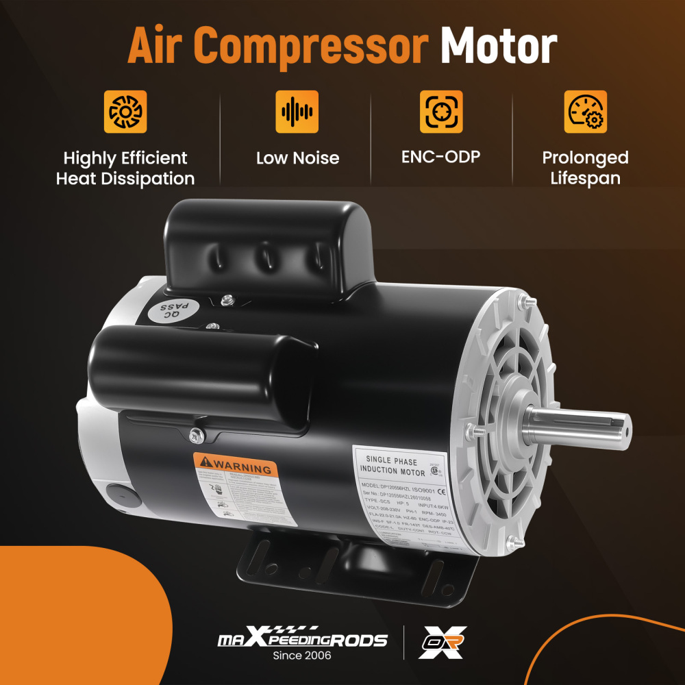 5HP Compressor Duty Electric Motor 230V 1 Phase 3450RPM 56HZ/143T 7/8 Shaft