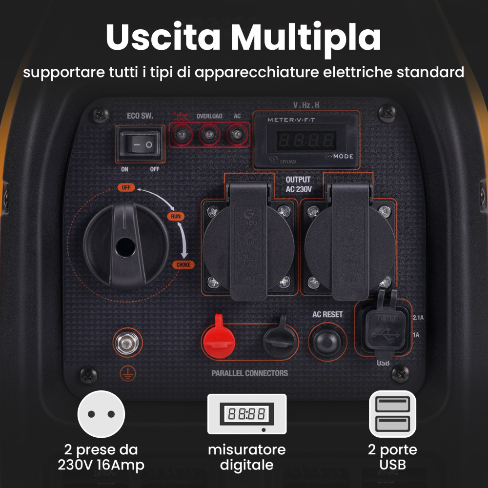 Generatore di corrente inverter 2300W Generatore di energia a benzina luce