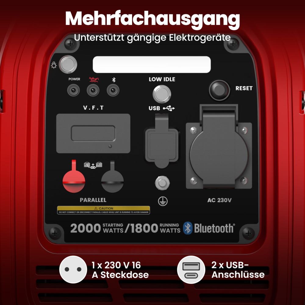 2KW Generatore Di Corrente Inverter Portatile Benzina Bluetooth Monitore
