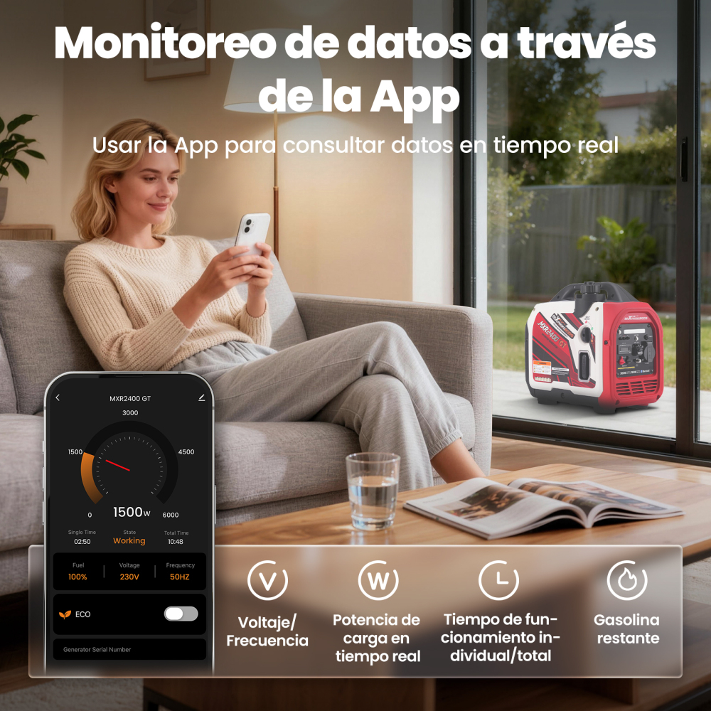 2KW Generatore Di Corrente Inverter Portatile Benzina Bluetooth Monitore