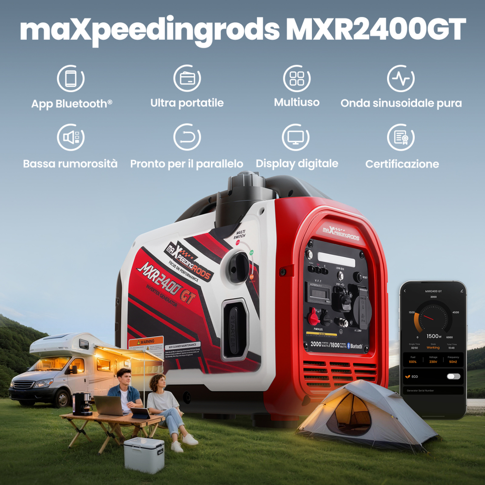 2KW Generatore Di Corrente Inverter Portatile Benzina Bluetooth Monitore