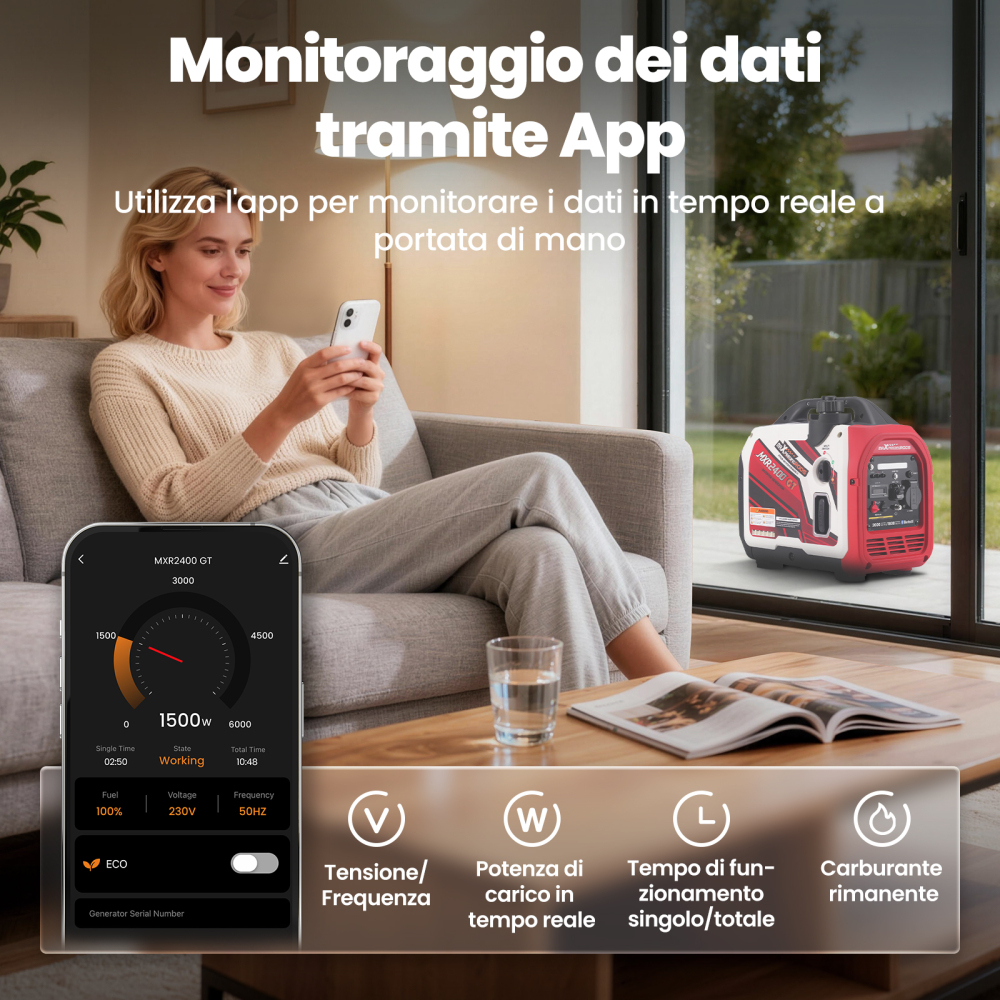 2KW Generatore Di Corrente Inverter Portatile Benzina Bluetooth Monitore