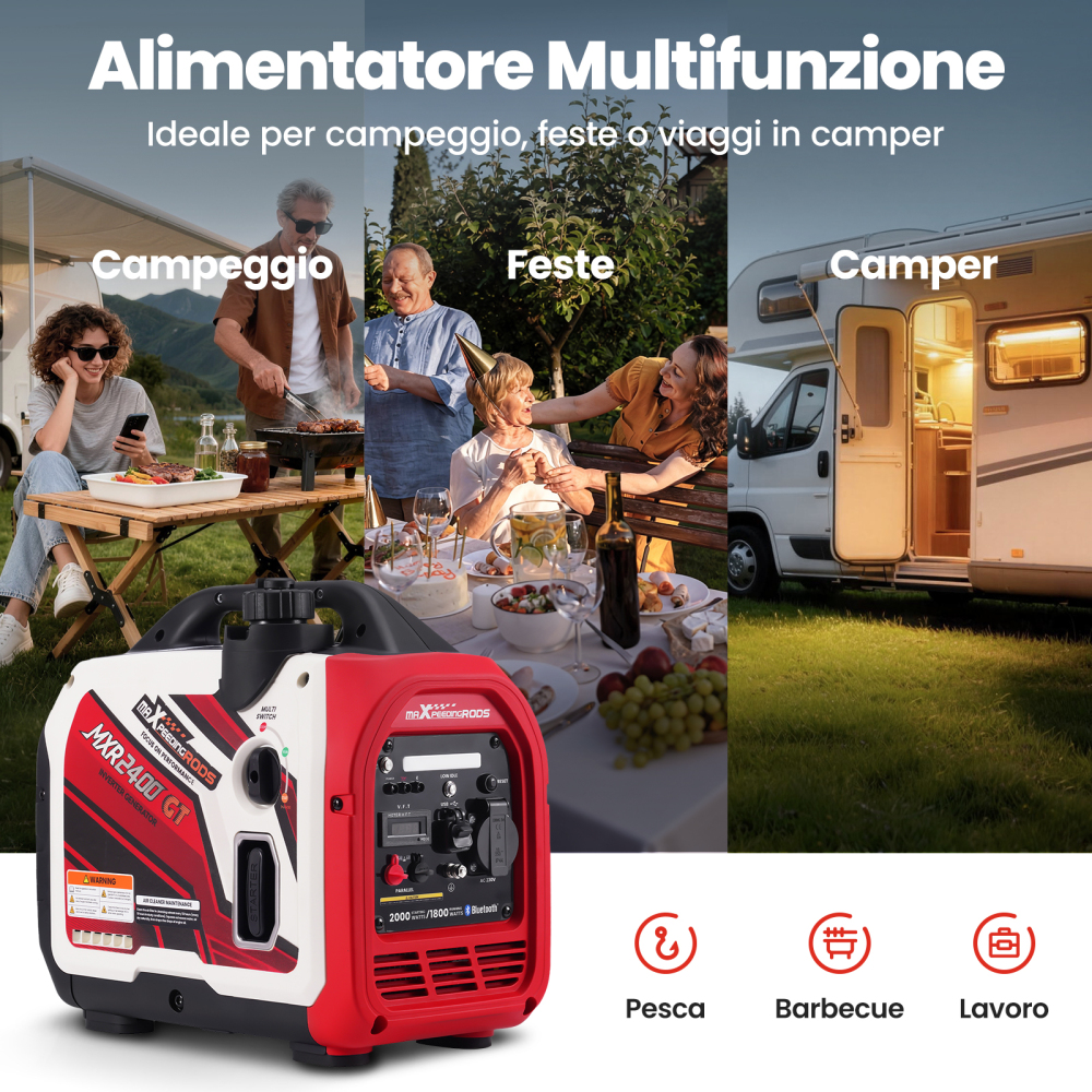 2KW Generatore Di Corrente Inverter Portatile Benzina Bluetooth Monitore