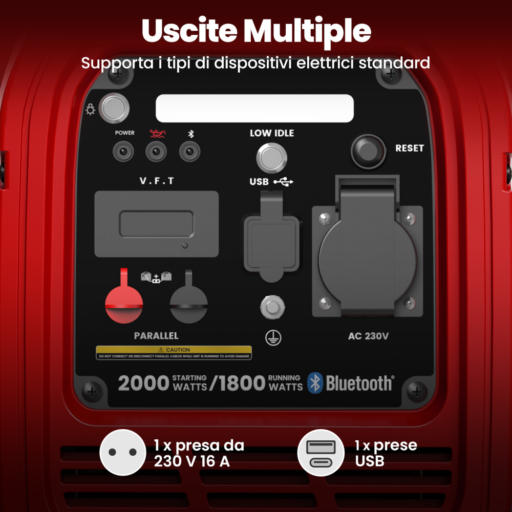 2KW Generatore Di Corrente Inverter Portatile Benzina Bluetooth Monitore
