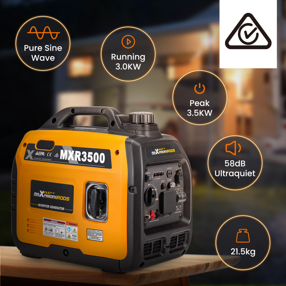 maXpeedingrods 3500 Peak Watts Portable Inverter Generator, Pure Sine Wave Petrol Quiet Generator, EPA Compliant, for Home Backup, Outdoor Camping RV Ready, 47lbs