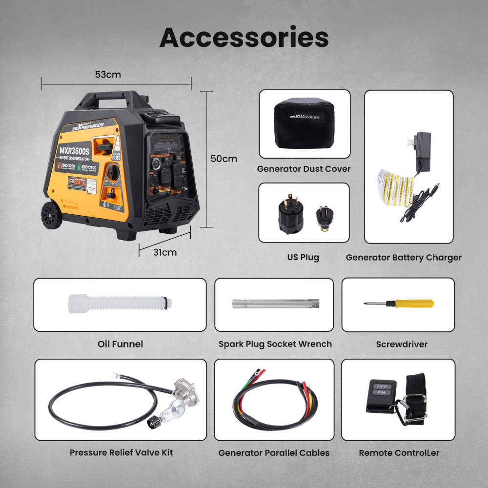 3500W Portable Super Quiet Dual Fuel Inverter Generator Electric Start Gas / LPG