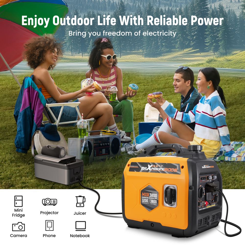 Gas Powered 3.8KW Portable Inverter Generator Super Quiet 58 dB Home Backup