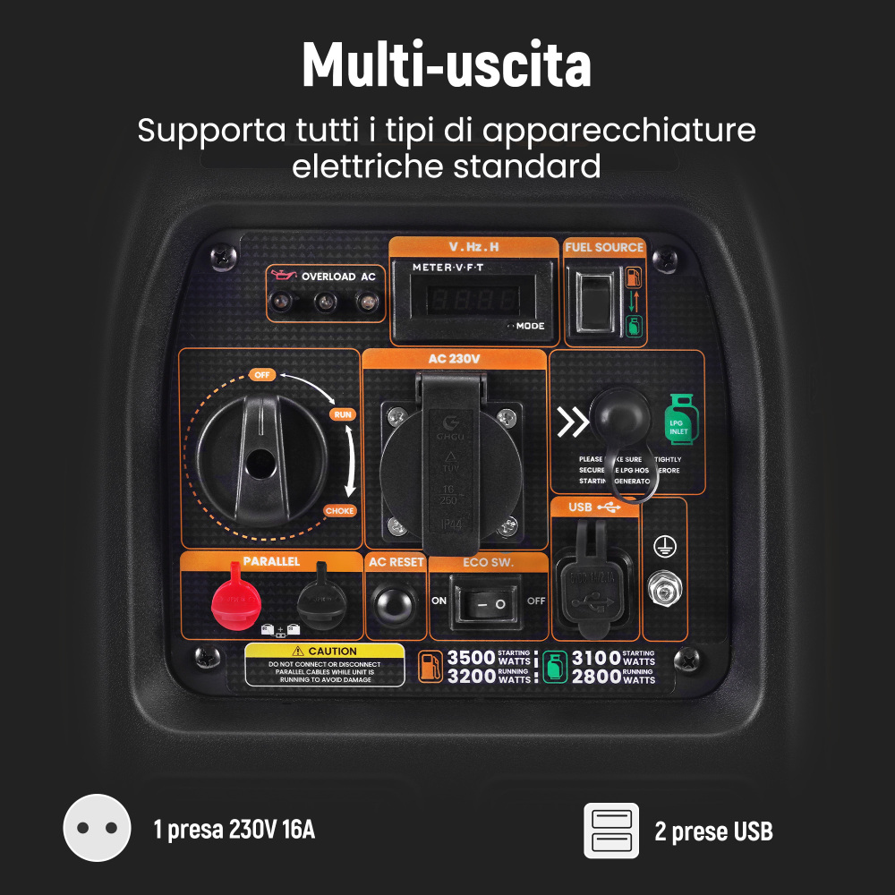 Generatore Inverter Portatile BenzinaLPG 3,2 Kw USB Connettori for Campeggia