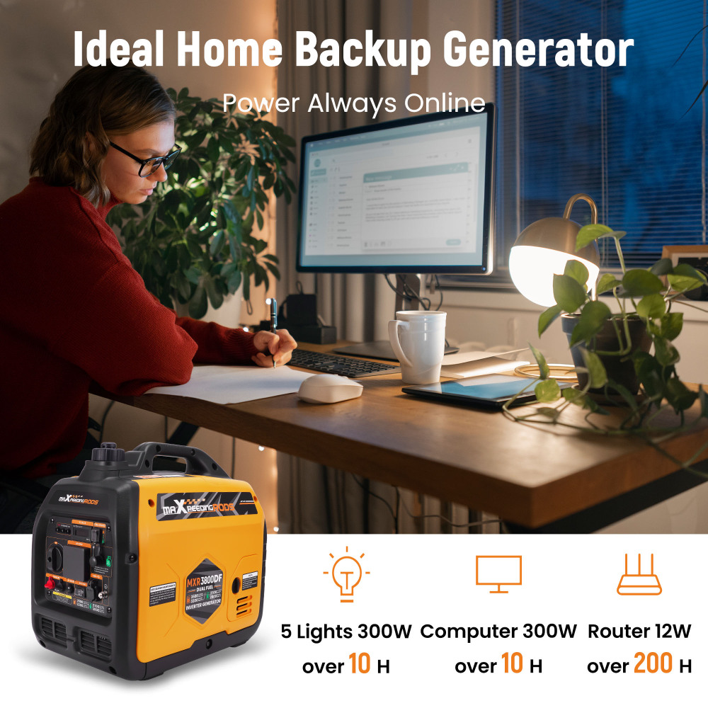 Generator Petrol Inverter 3500W Portable 22kg For RV SUV Camping Home Backup