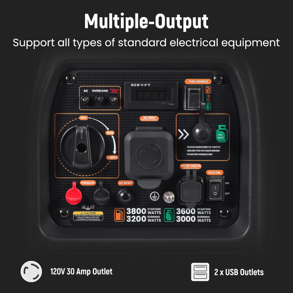 3800W Quiet Dual Fuel Inverter Generator lightweight 24kg For outdoor Camping