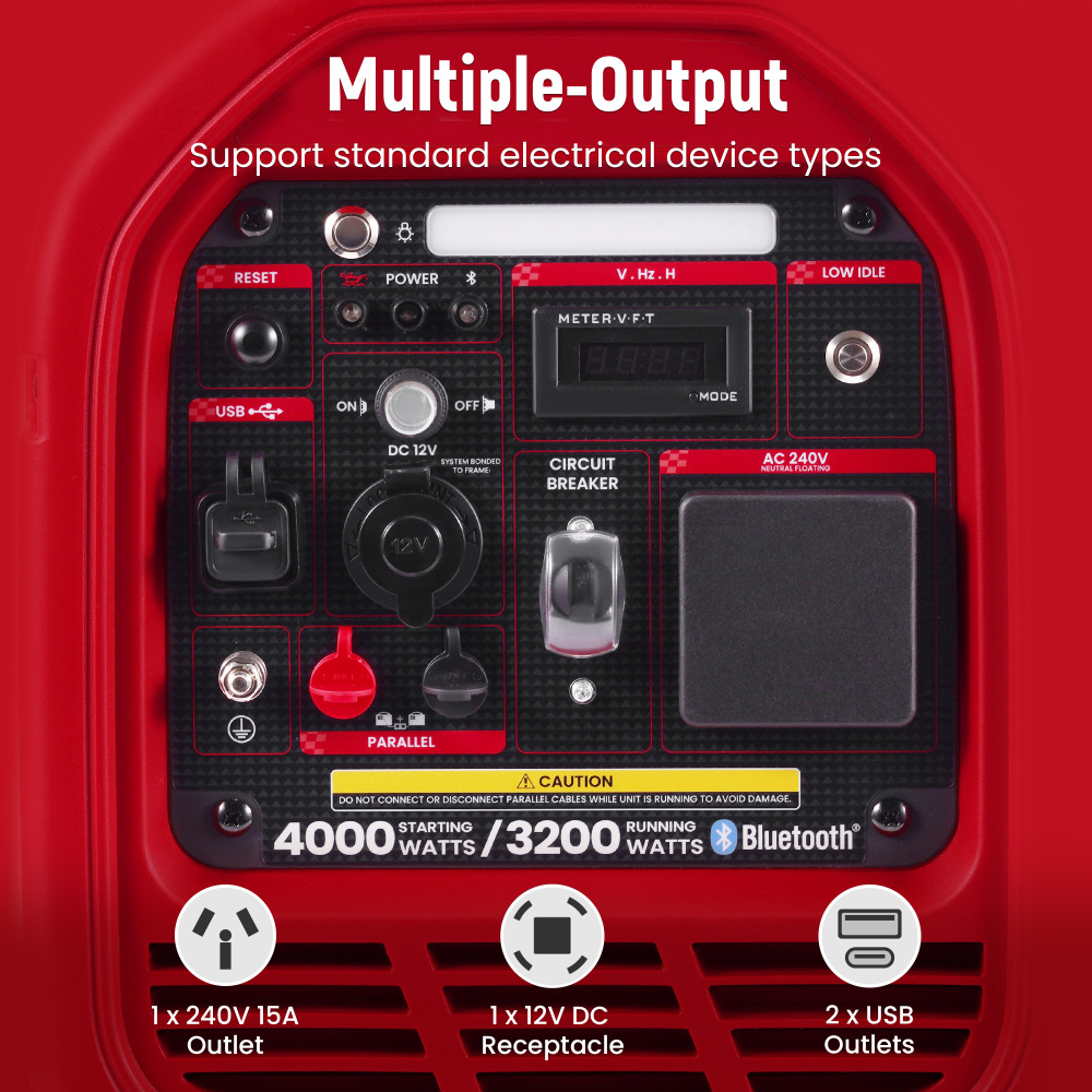 Silent Generators Portable 3.5KW Rated Bluetooth Petrol Digital Meter Camping