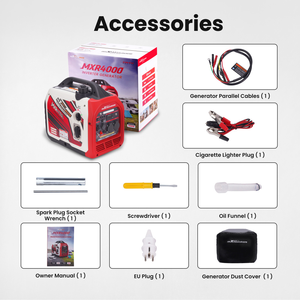 Générateur Inverter MXR4000 Essence 3500W – Silencieux, Léger, Mode Éco – Idéal CampingSecours