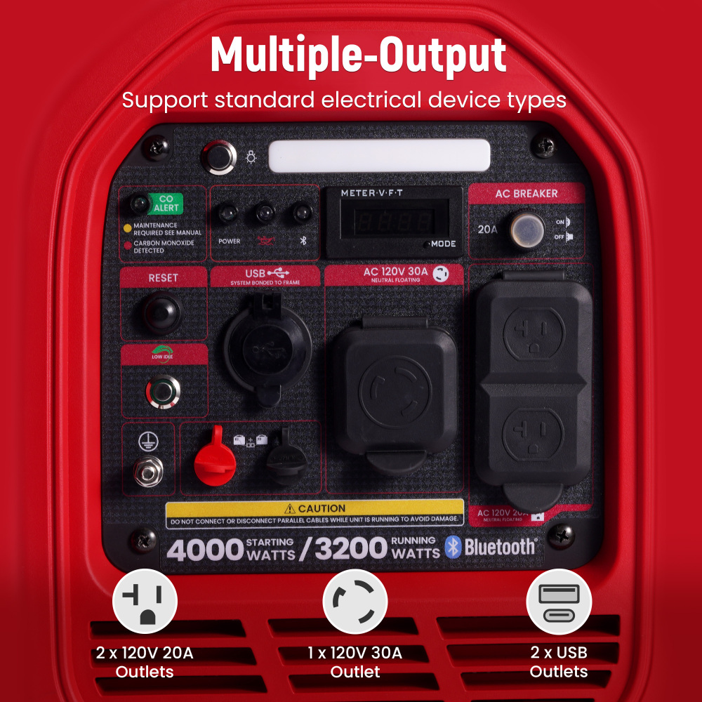 4000W Gas Generator Inverter Portable for Home Camping EV-Charging w/ Bluetooth