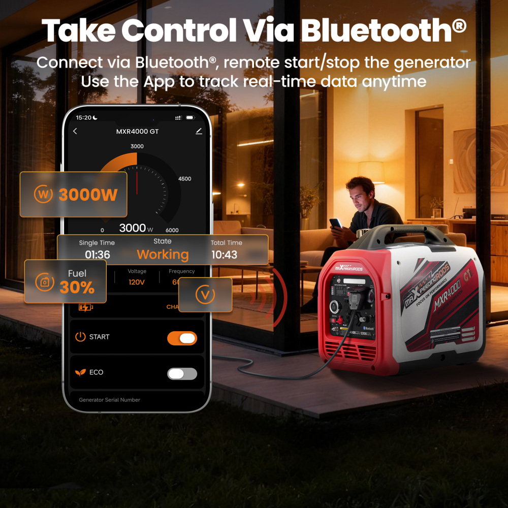 Inverter Generator 4KW Max Petrol Electric Silent Bluetooth for Camping car