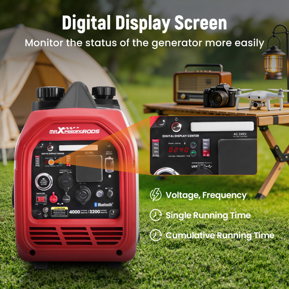 Inverter Generator 4KW Max Petrol Electric Silent Bluetooth for Camping car