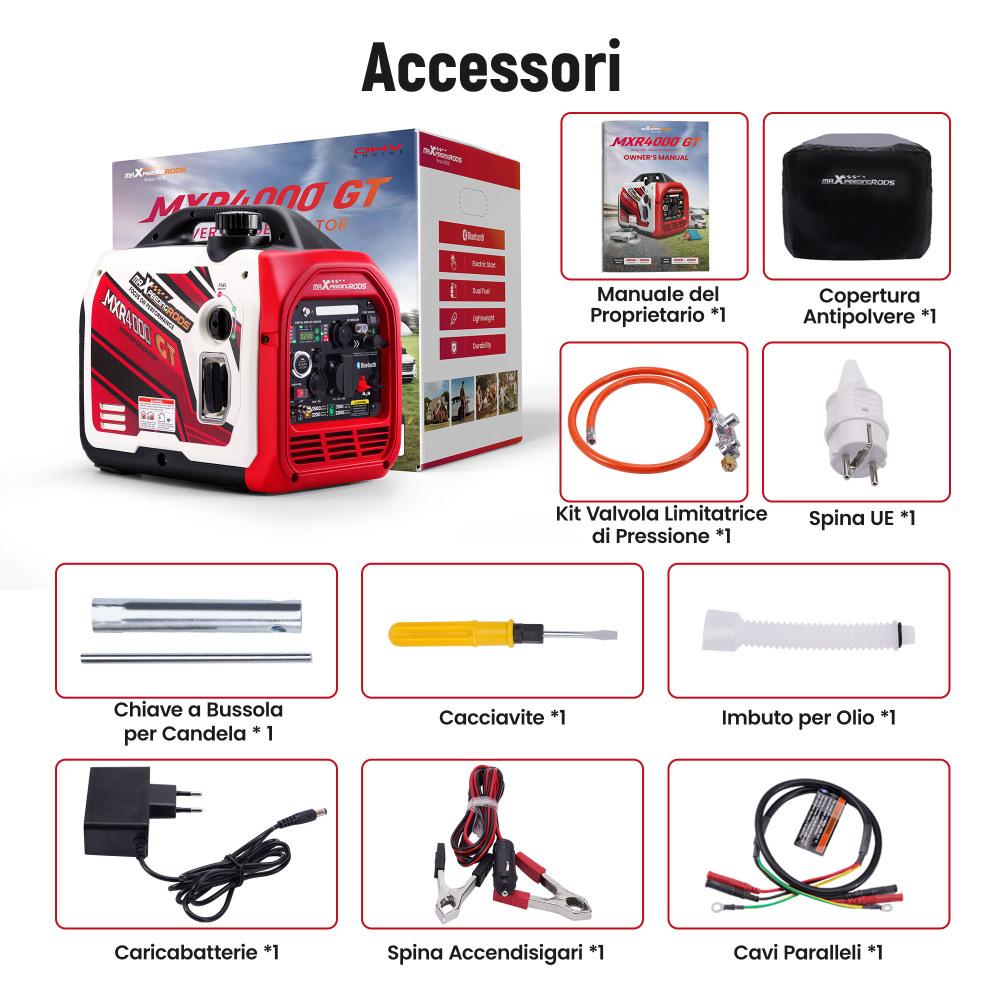 LPG/Benzina Generatore inverter Bluetooth/Elettrico Avviamento Silenzioso 58dB
