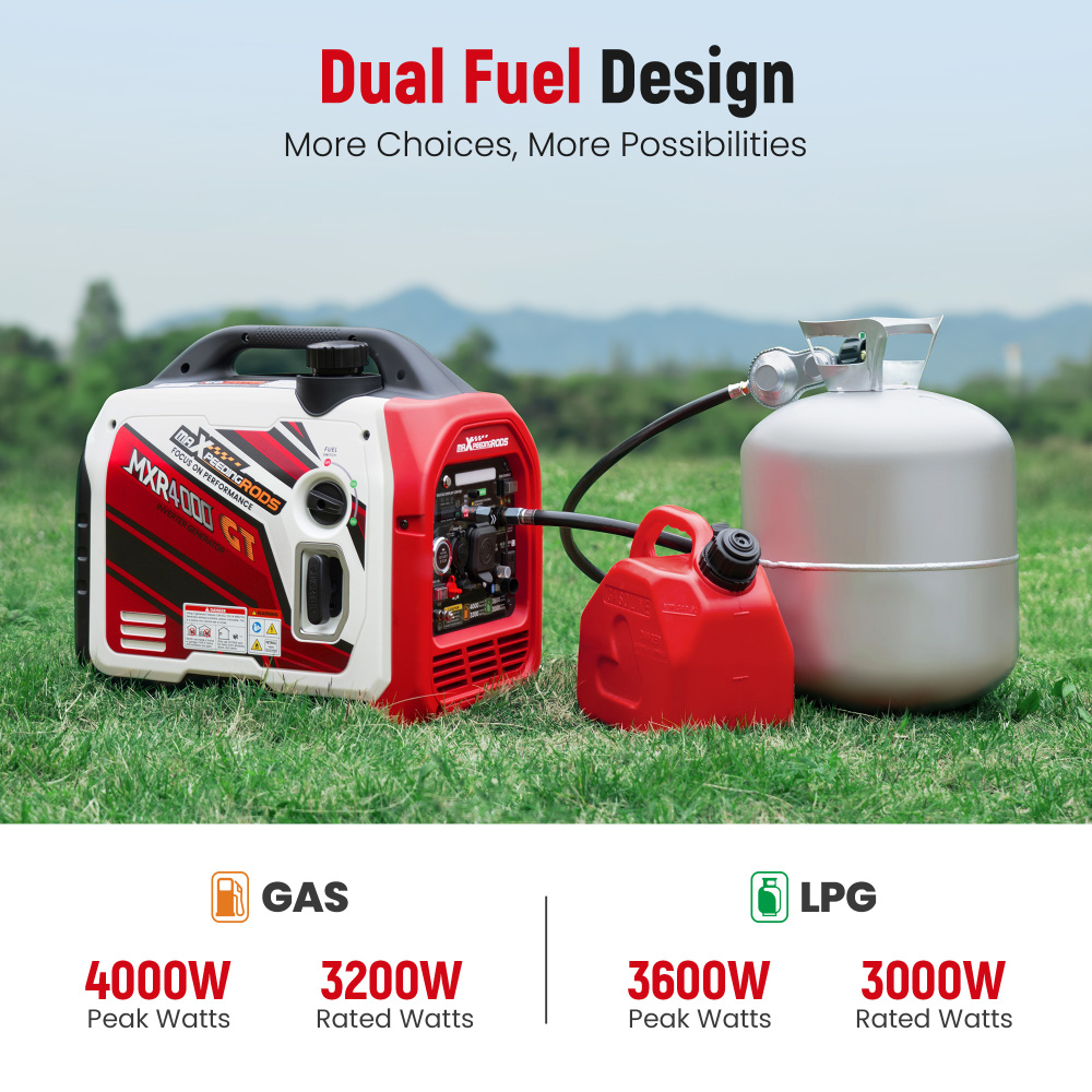 4000 Watt Portable Dual Fuel Propane/Gas Generator Inverter Bluetooth E-Start-