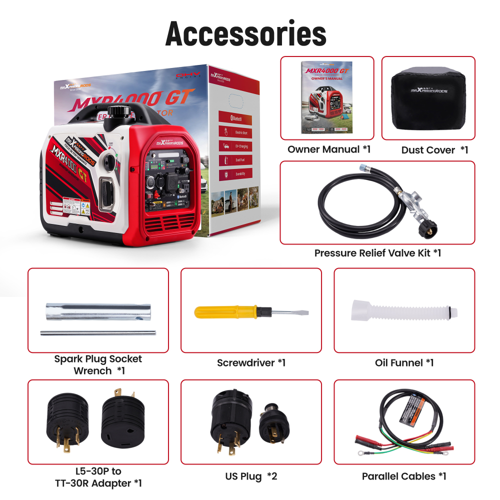 4000 Watt Portable Dual Fuel Propane/Gas Generator Inverter Bluetooth E-Start-