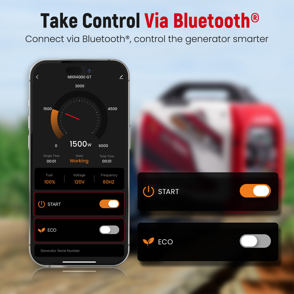 4000 Watt Portable Dual Fuel Propane/Gas Generator Inverter Bluetooth E-Start-