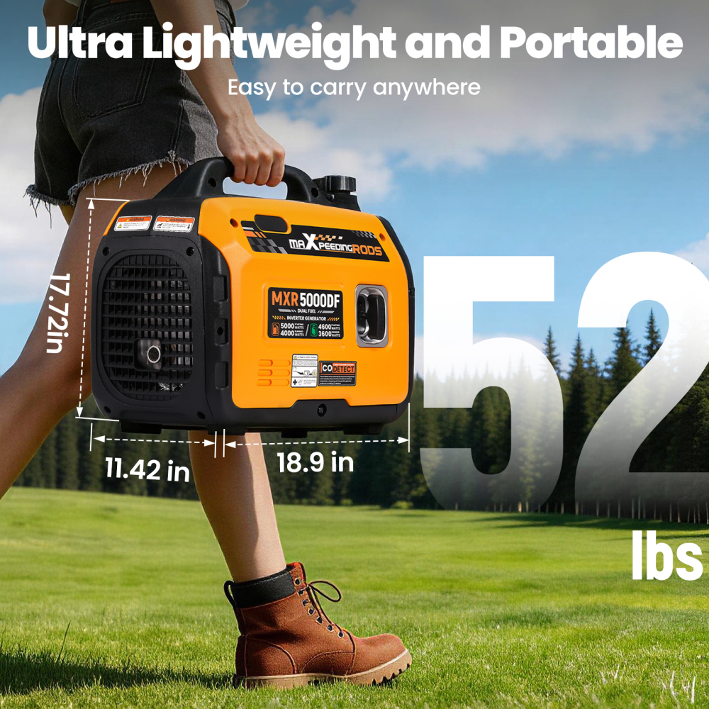 Dual Fuel Inverter Generator 5000W Portable Gasoline/LPG Generator Home Backup