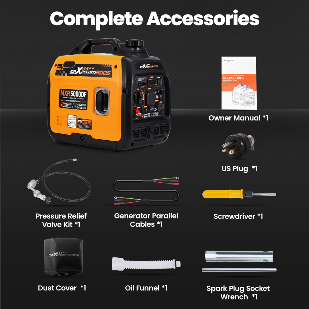 Dual Fuel Inverter Generator 5000W Portable Gasoline/LPG Generator Home Backup