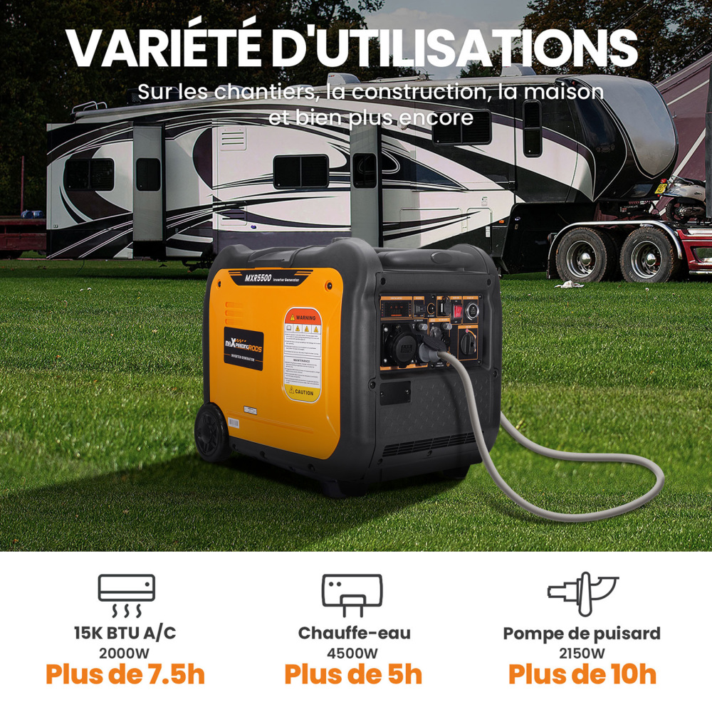 Générateur onduleur portable de 5000 watts pour Super Silencieux lalimentation durgence des ménages, les voyages en camping-car, le camping en plein air et la chasse.