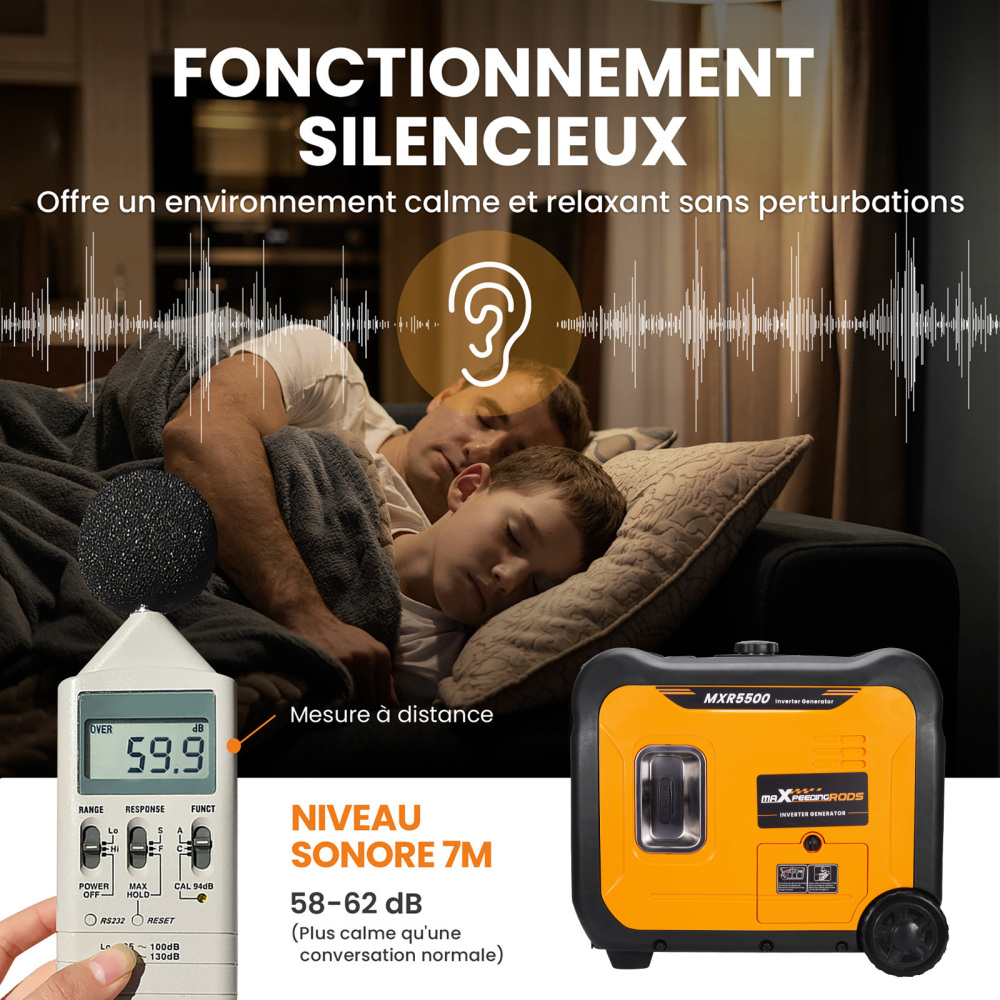 Générateur onduleur portable de 5000 watts pour Super Silencieux lalimentation durgence des ménages, les voyages en camping-car, le camping en plein air et la chasse.