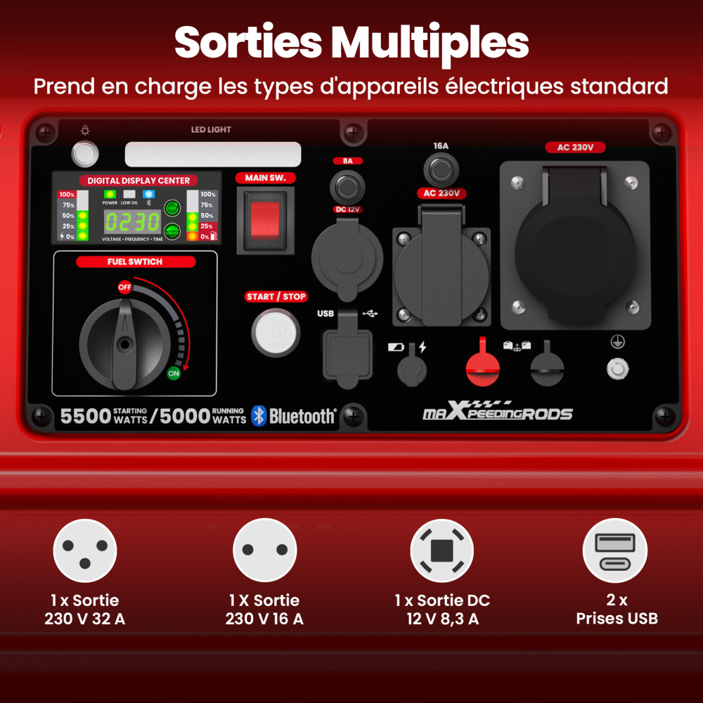 5.5KW Groupes électrogènes Inverter à essence 4 temps 230V Bluetooth for camping