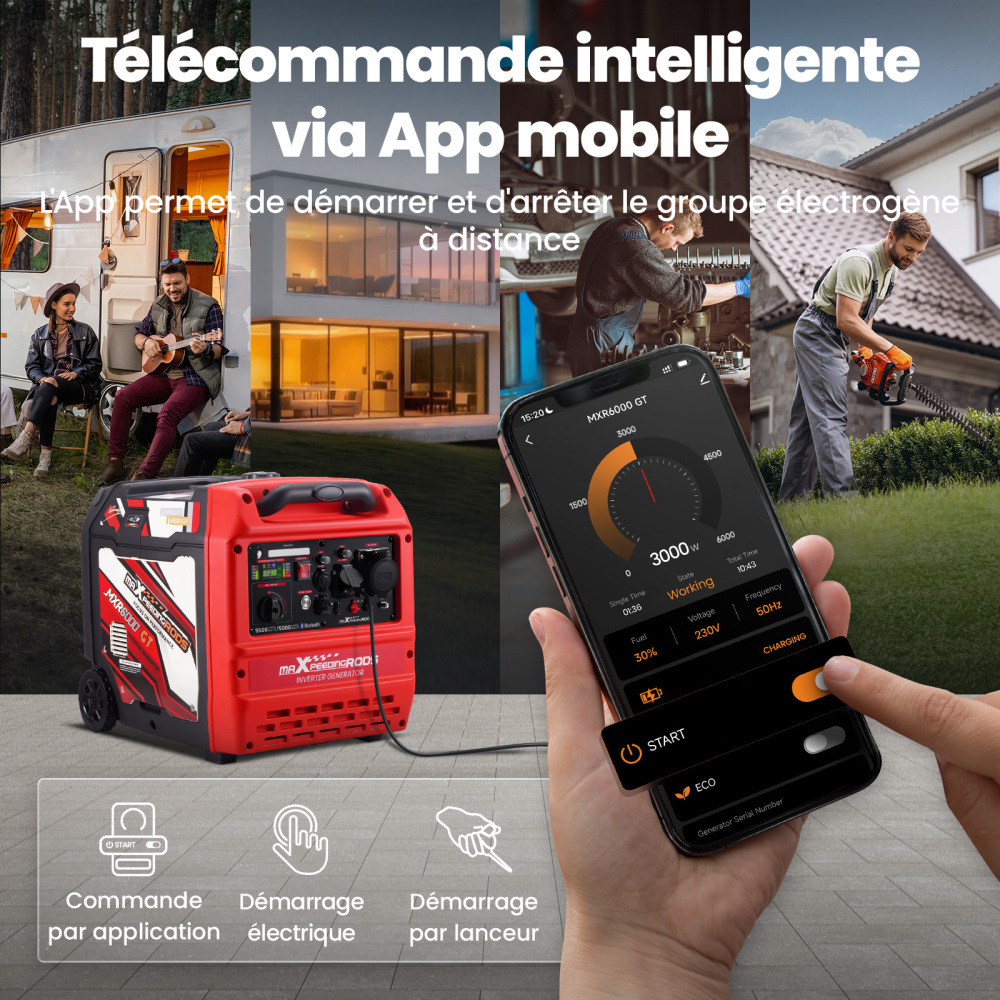 5.5KW Groupes électrogènes Inverter à essence 4 temps 230V Bluetooth for camping